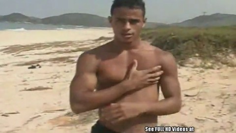 Hunky latino guy enjoys a solo session on the beach